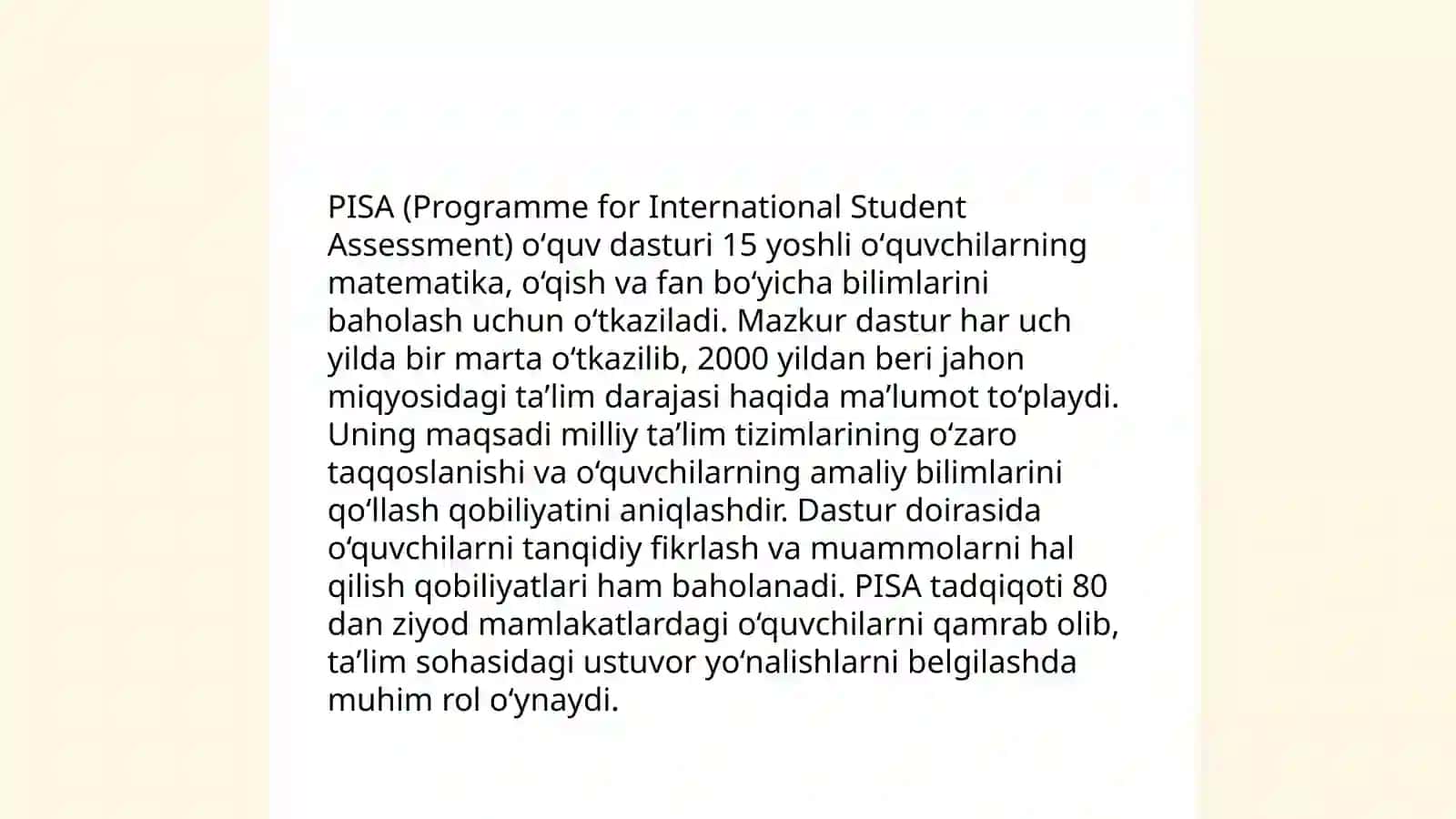 PISA oʻquv dasturi haqida toʻliq maʼlumot va davlatlar reytingi 4