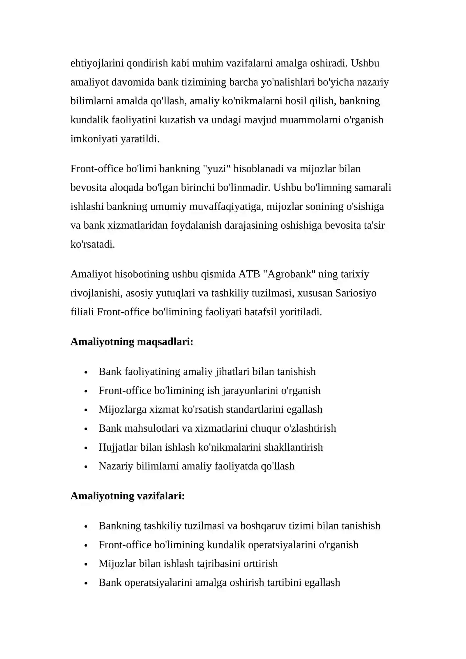 Sariosiyo filialining Front-office bo'limi faoliyati 4