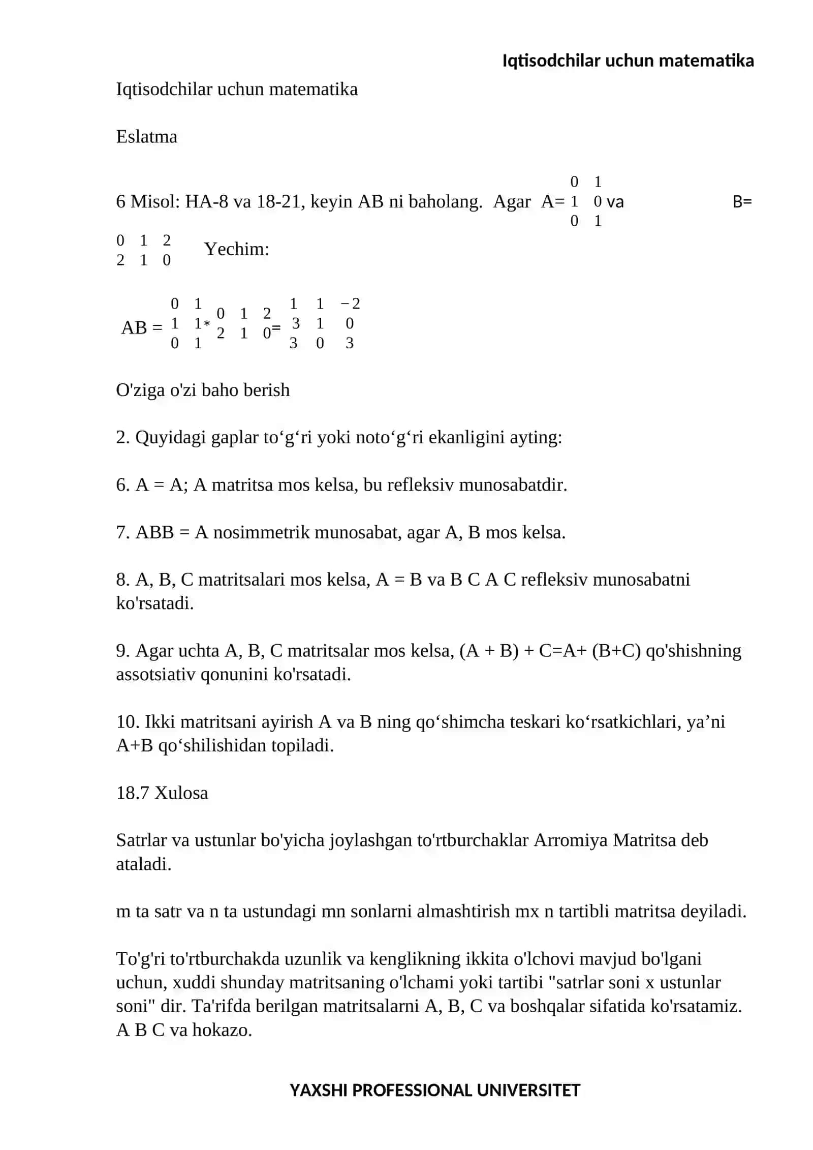 Iqtisodchilar uchun matematika 4