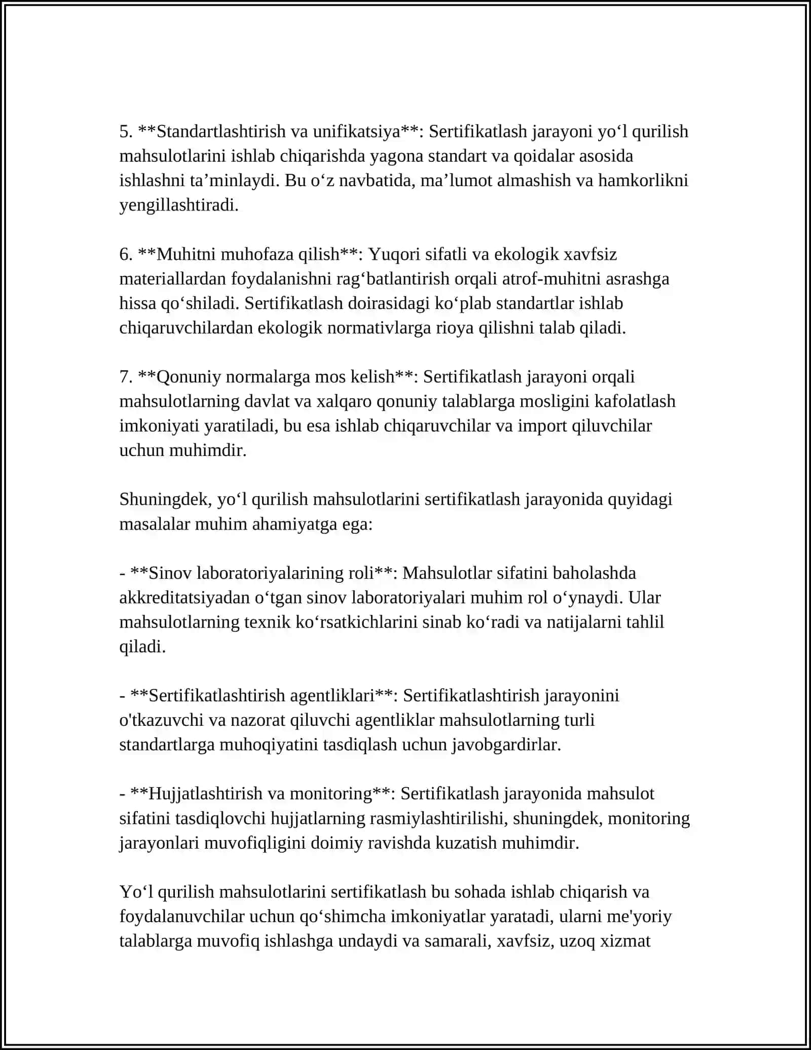 Yoʻl qurilish mahsulotlarini sertifikatlashning tamoyillari va asosiy masalalari 4