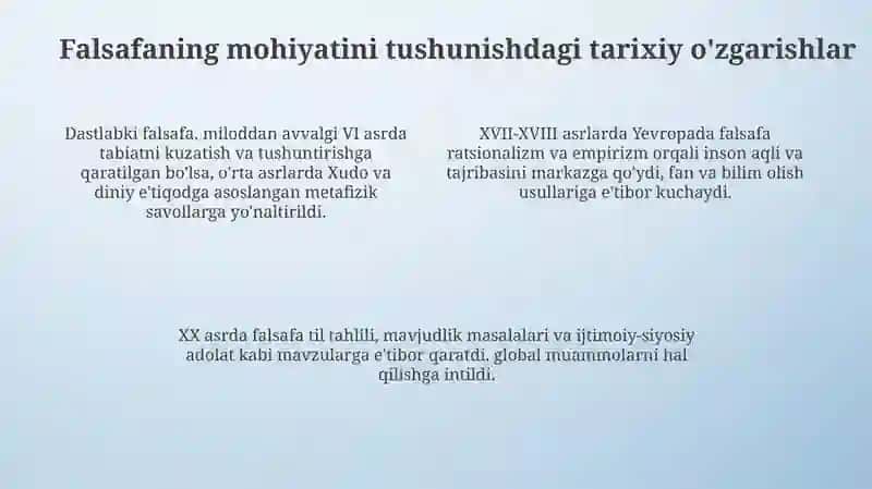 Falsafaning mohiyatiga oid Sharq va G'arb mutafakkirlari ta'riflarini tasniflash 4