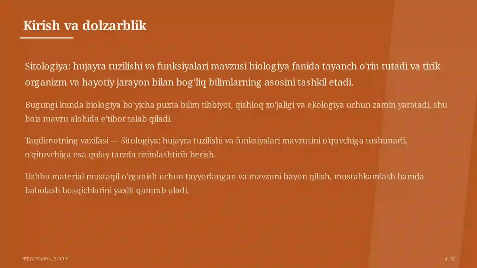 Sitologiya: hujayra tuzilishi va funksiyalari (9-sinf) 4