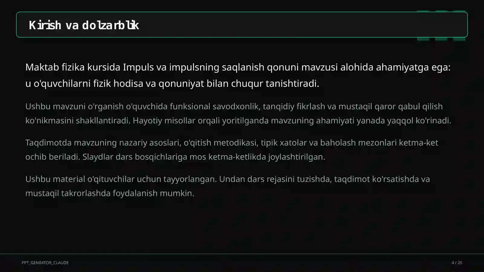 Impuls va impulsning saqlanish qonuni (9-sinf) 4