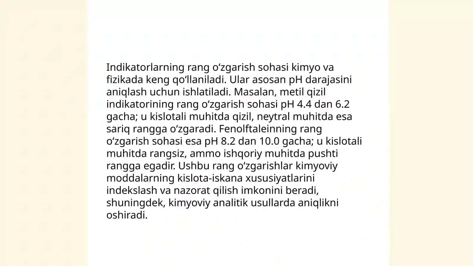 Indikatorlarning rang oʻzgarish sohasi 4