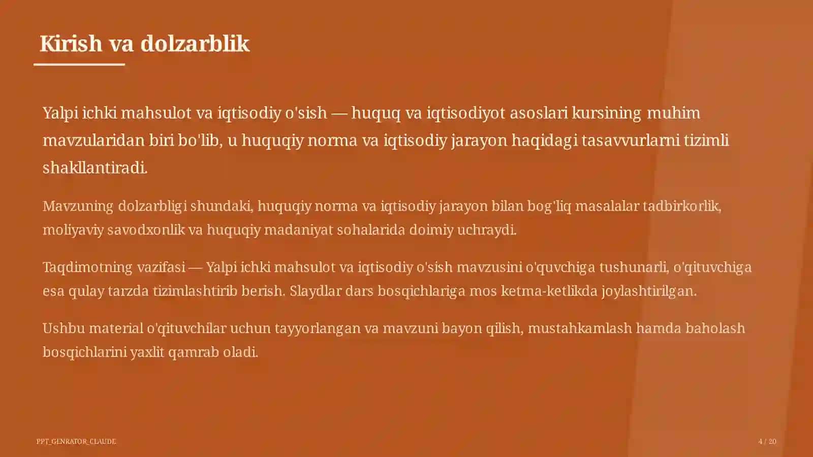 Huquq va iqtisodiyot asoslari (9–11) — o'qituvchilar uchun 4