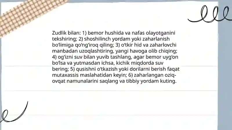 Zaharlanish belgilari va simptomlari 4
