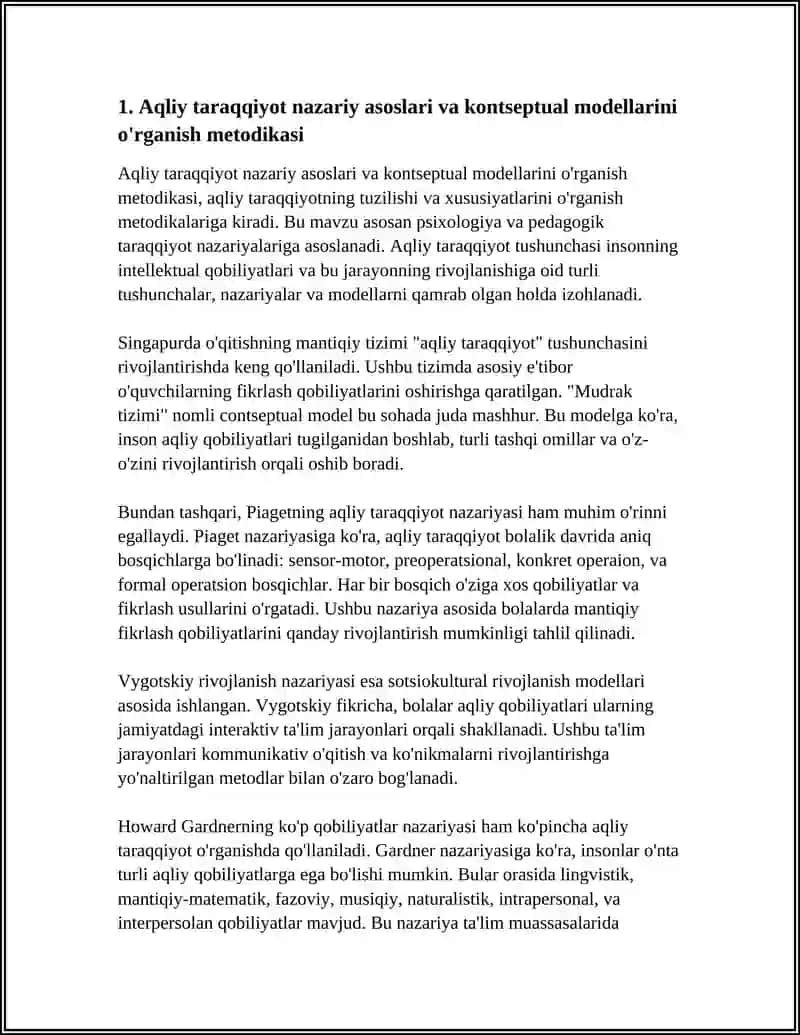 Aqliy Taraqqiyotni Tuzilishi va Xususiyatlarini O'rganish Metodikasi 4