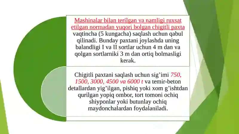 Texnik ekinlar mahsulоtlarini saqlash va dastlabki qayta ishlash texnоlоgiyasi 4