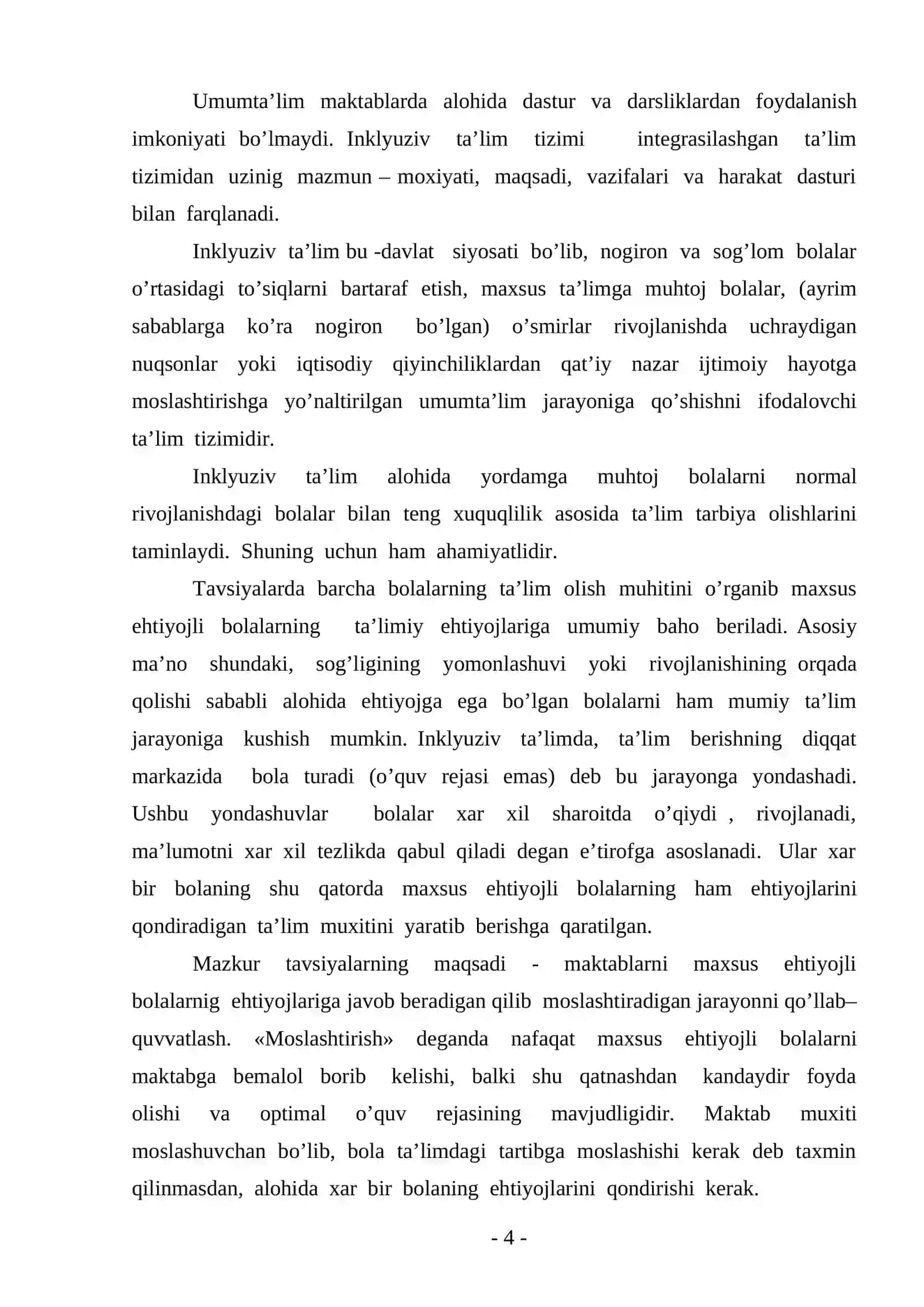 INKLYUZIV TA’LIM IMKONIYATI CHEKLANGAN BOLALAR BILAN ISHLASH 4