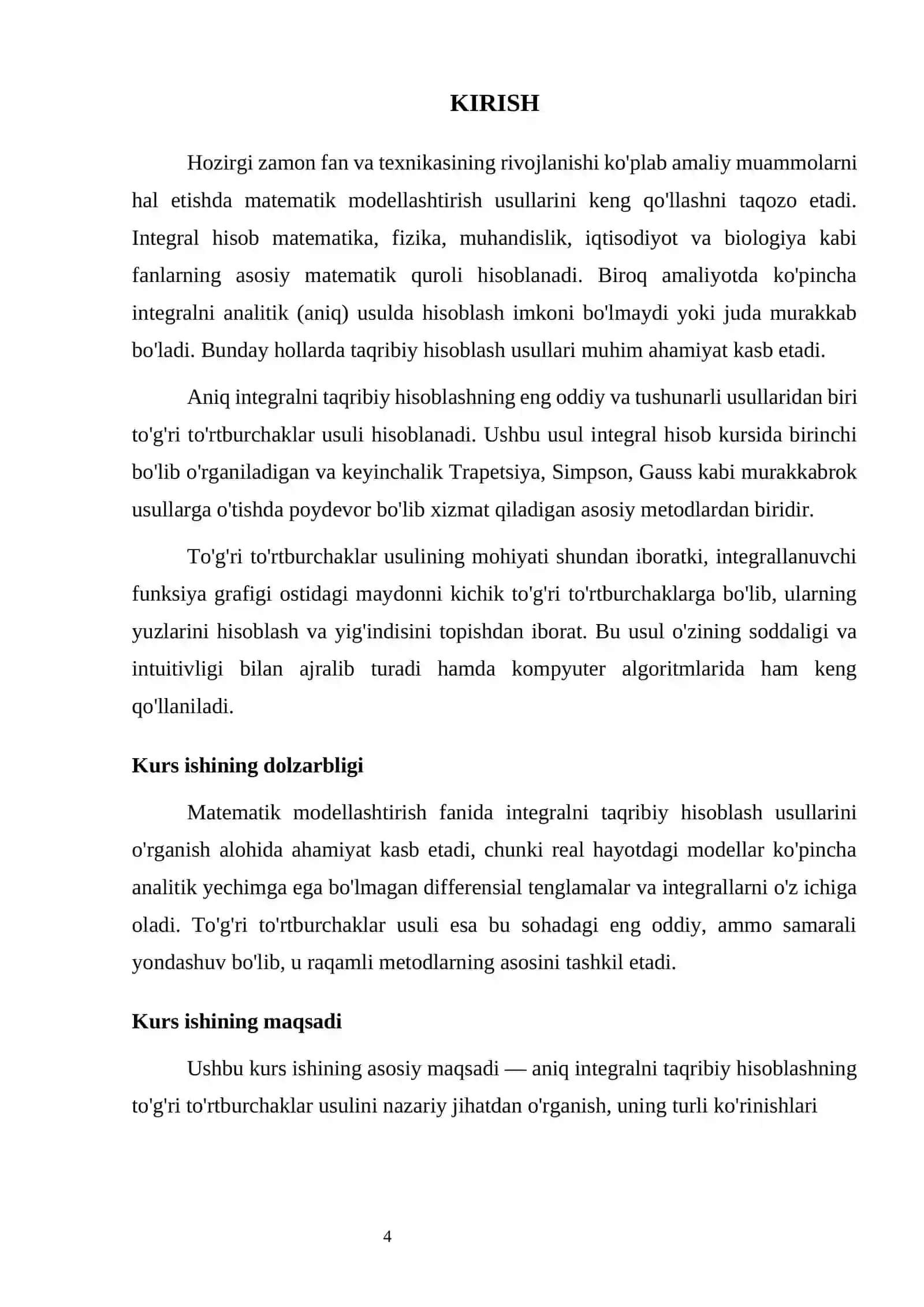 ANIQ INTEGRALNI TAQRIBIY HISOBLASHNING TO'G'RI TO'RTBURCHAKLAR USULI 4