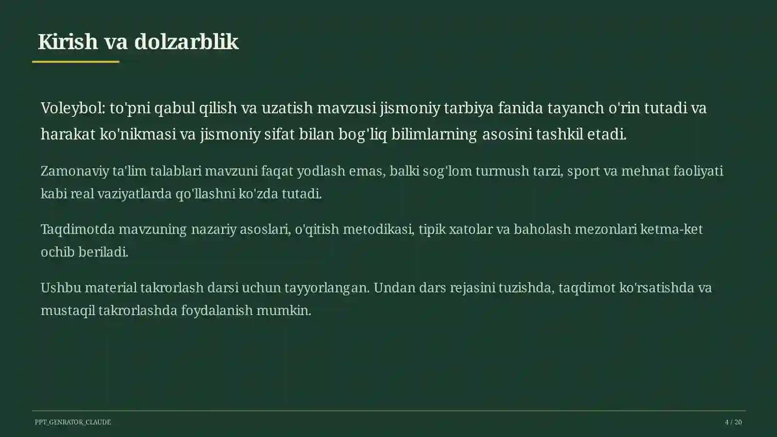Voleybol: to'pni qabul qilish va uzatish (5-sinf) 4
