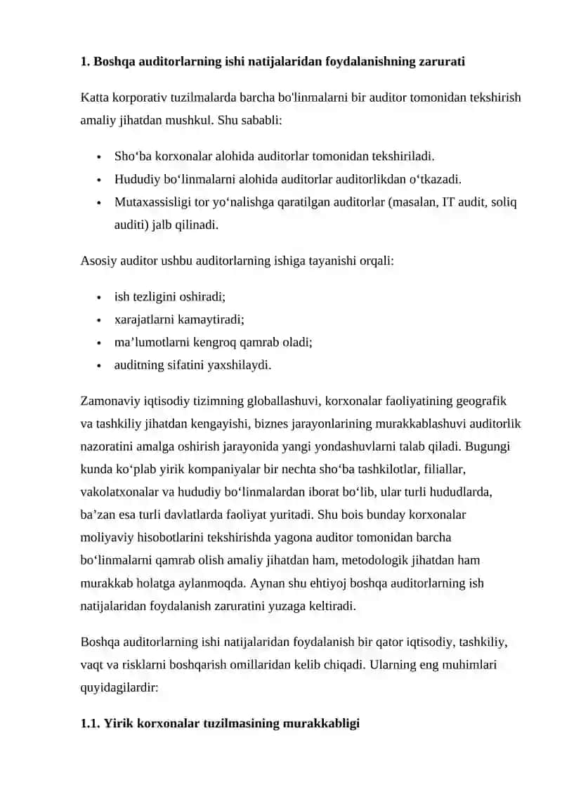Boshqa auditorlarning ishi natijalaridan foydalanish 4