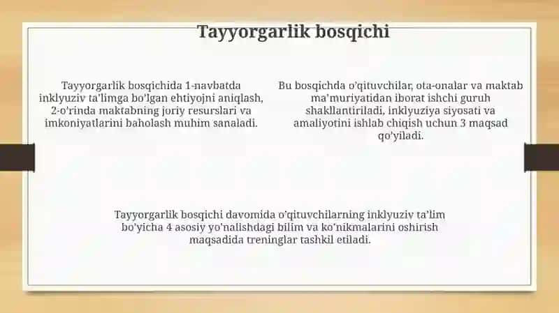 Inklyuziv ta'limga jalb qilish bosqichlari 4