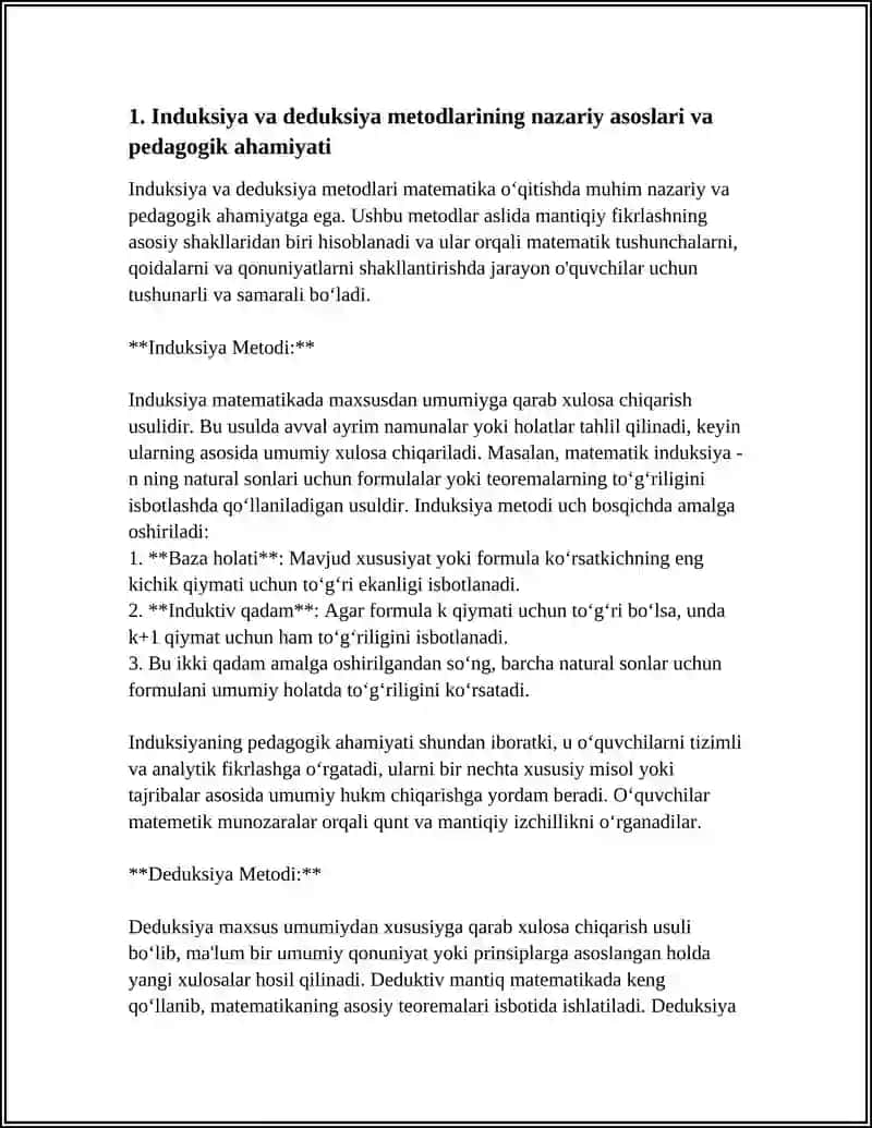 MATEMATIKA OʻQITISHDA INDUKSIYA,DEDUKSIYA.MATEMATIKANI OʻQITISHDA ZAMONAVIY TEXNALOGIYALAR.MAKTAB BITIRUVCHILARIGA MATEMATIKA BOʻYICHA QOʻYILADIGAN TALABLAR 4