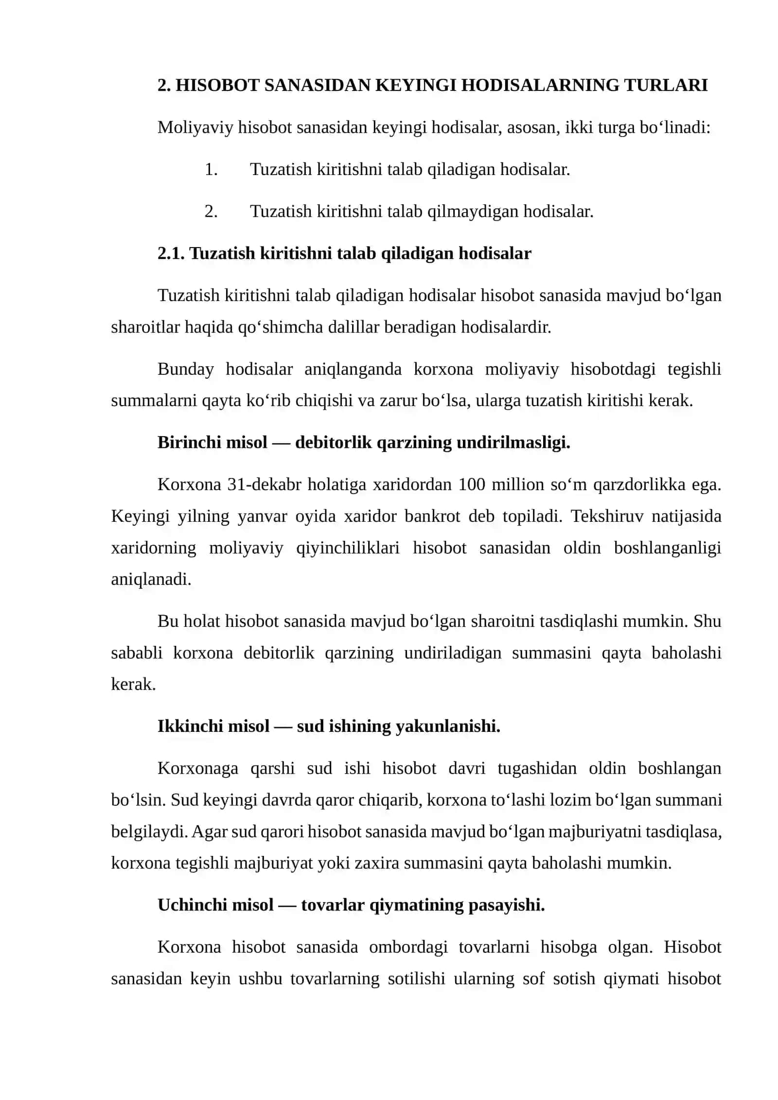 Moliyaviy hisobot sanasidan so‘ng ro‘y berishi mumkin bo‘lgan holatlarni baholash 4