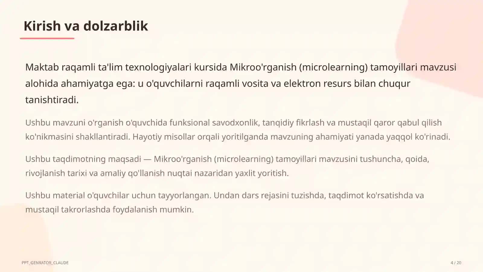 Mikroo'rganish (microlearning) tamoyillari 4