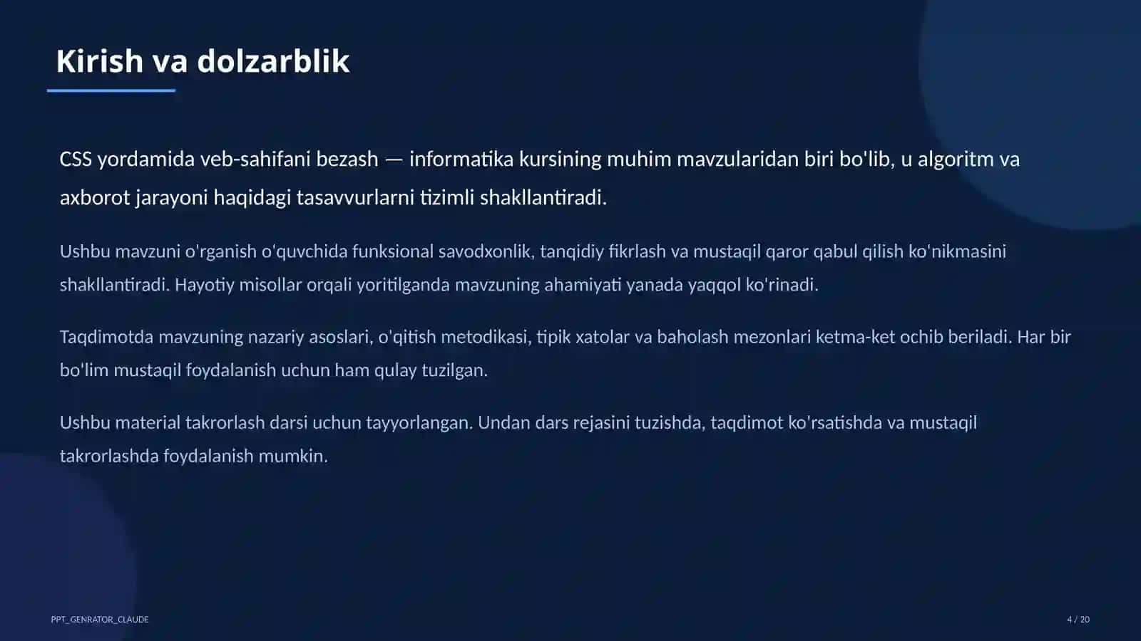 Informatika va axborot texnologiyalari (5–11) — takrorlash darsi uchun 4