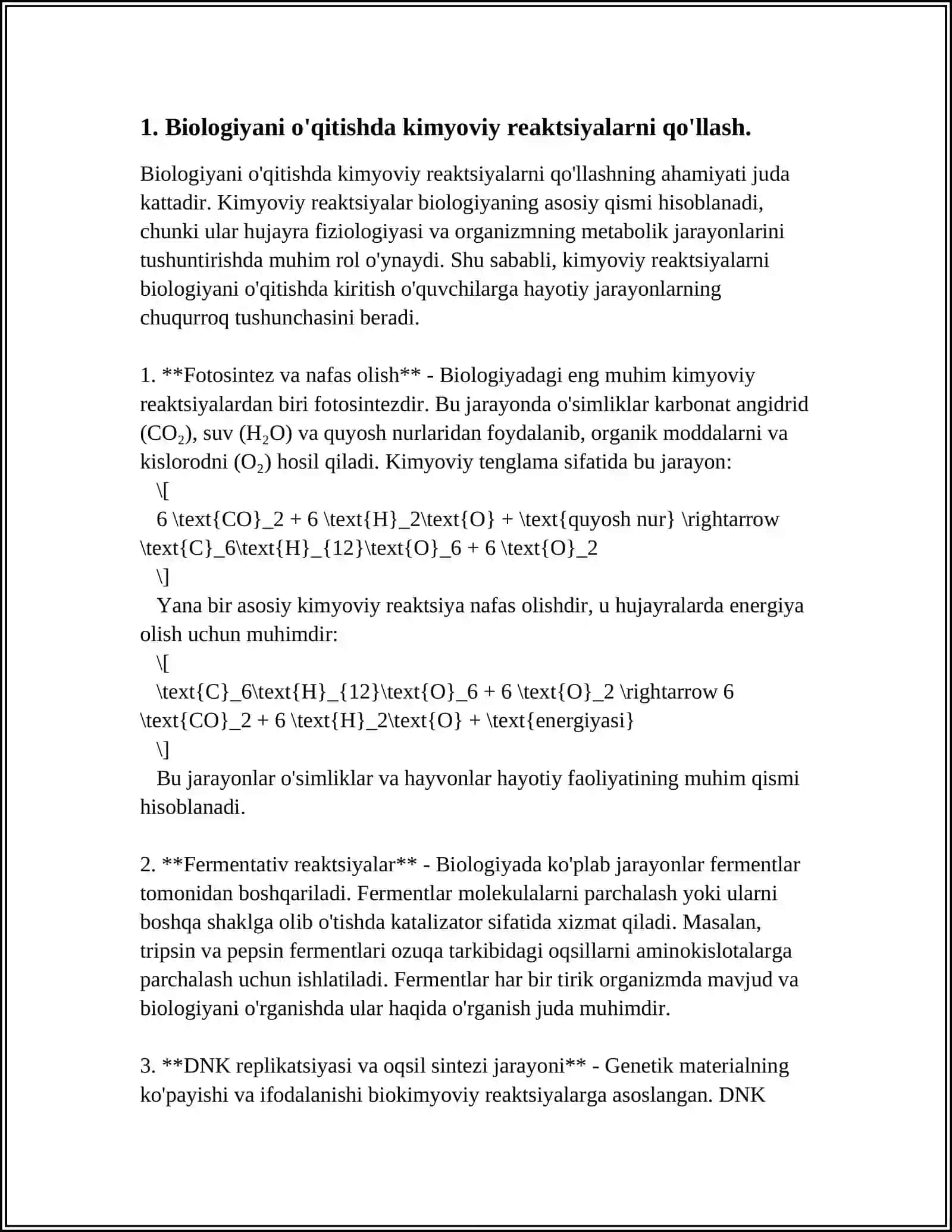 BIOLOGIYANI O’QITISHDA KIMYO FANI BILAN FANLARARO BOG’LANISHNI AMALGA OSHIRISH YO’LLARI 4