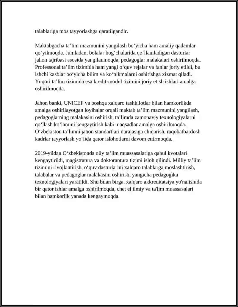 O'zbekiston Respublikasida Ta'lim Sohasida Amalga Oshirilgan Ishlohotlar 4