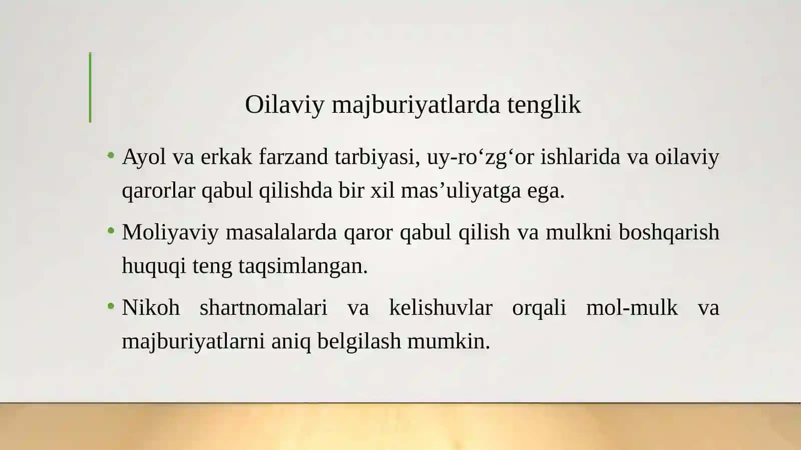 Oilaviy munosabatlarda ayol va erkakning teng huquqliligi 4