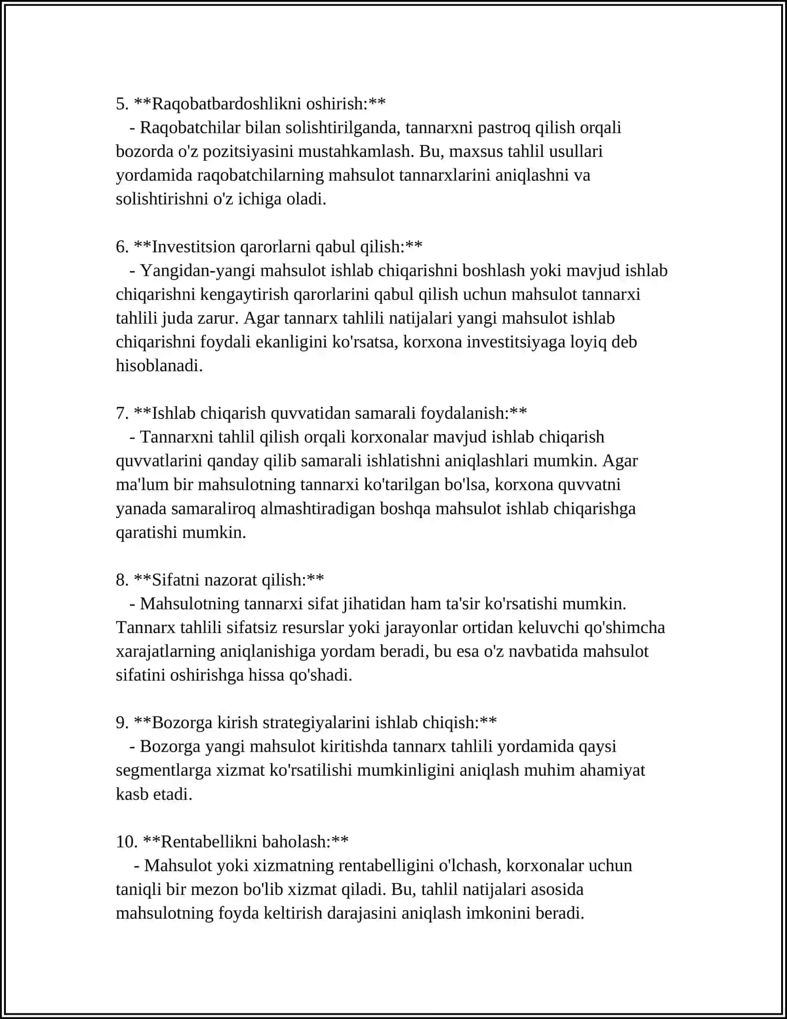 MOLIYAVIY HISOBOT TAHLILI FANIDA "MAHSULOT ISHLAB CHIQARISH TANNARXI TAHLILI." 4