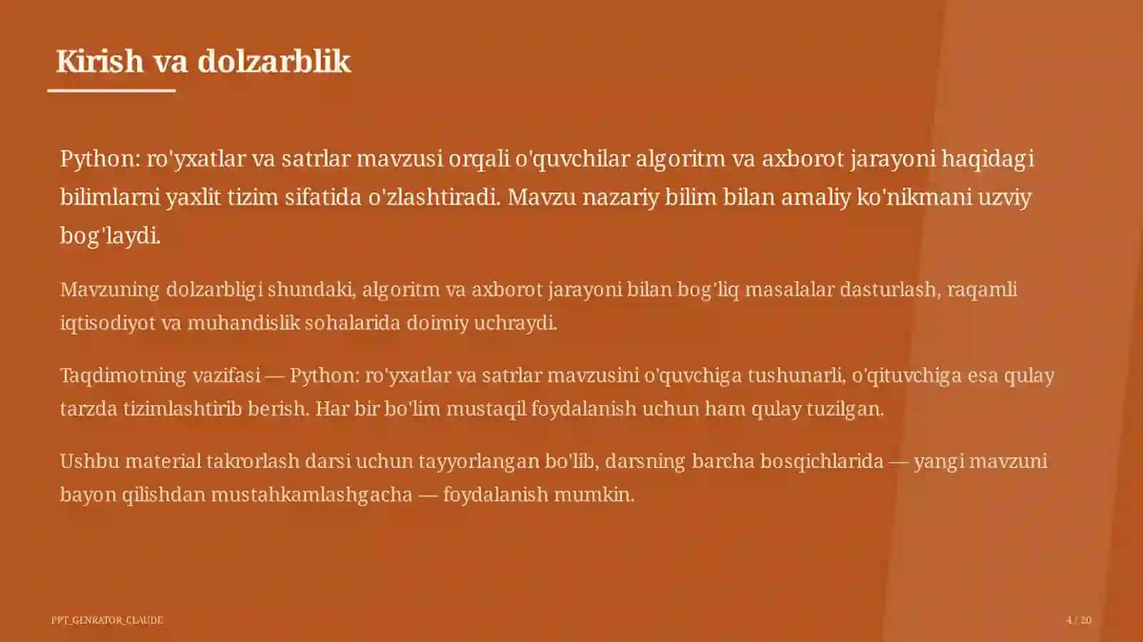 Python: ro'yxatlar va satrlar (9-sinf) 4