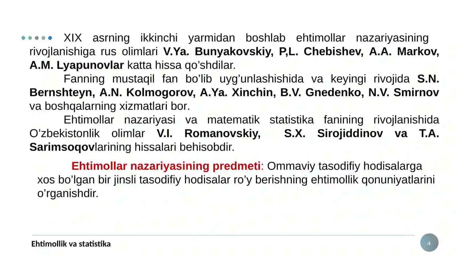 Ehtimollik vastatistika fani 4