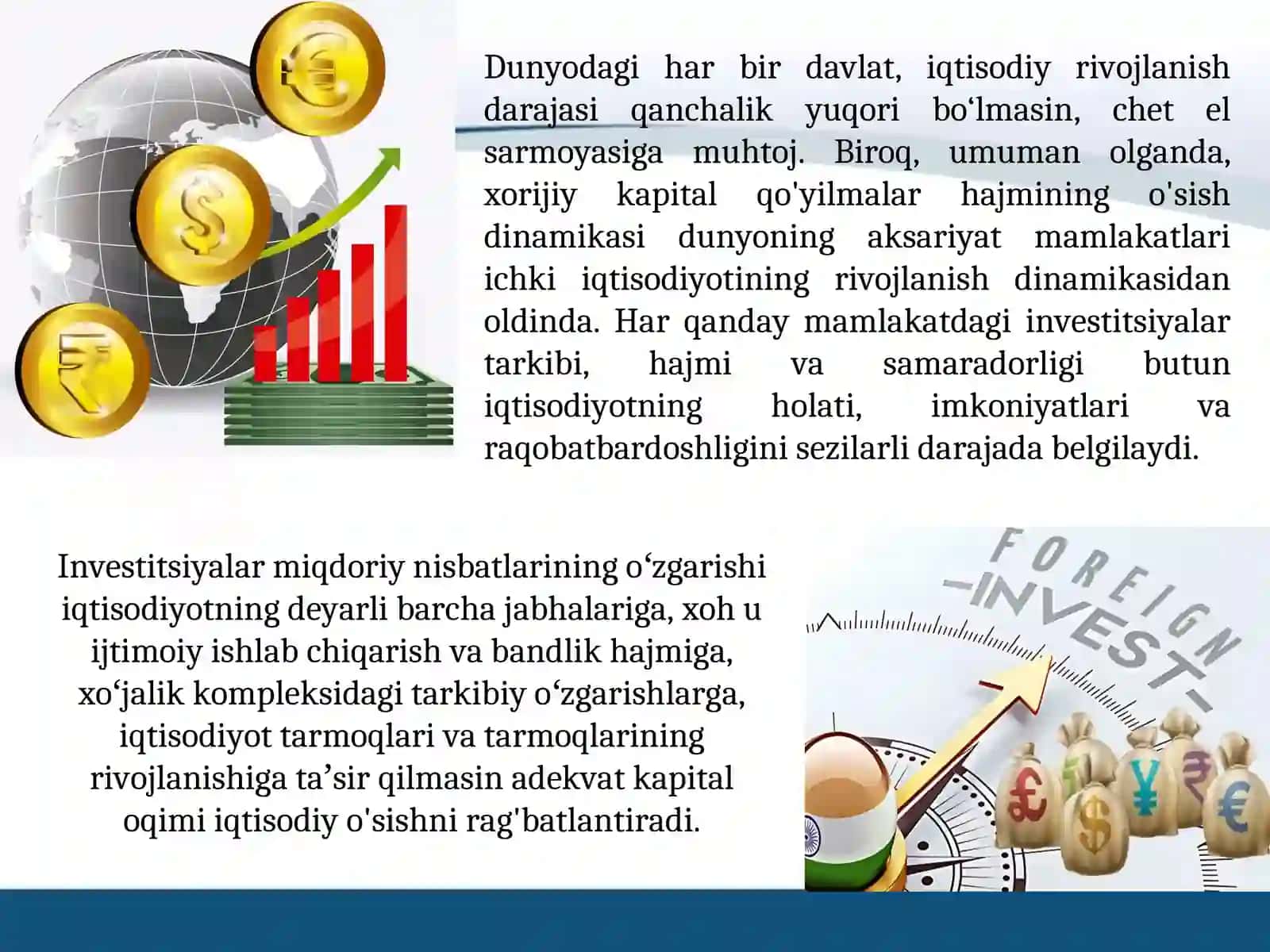 IQTISODIYOTNI RIVOJLANTIRISHDA XORIJIY INVESTITSIYALARNING ROLI 4