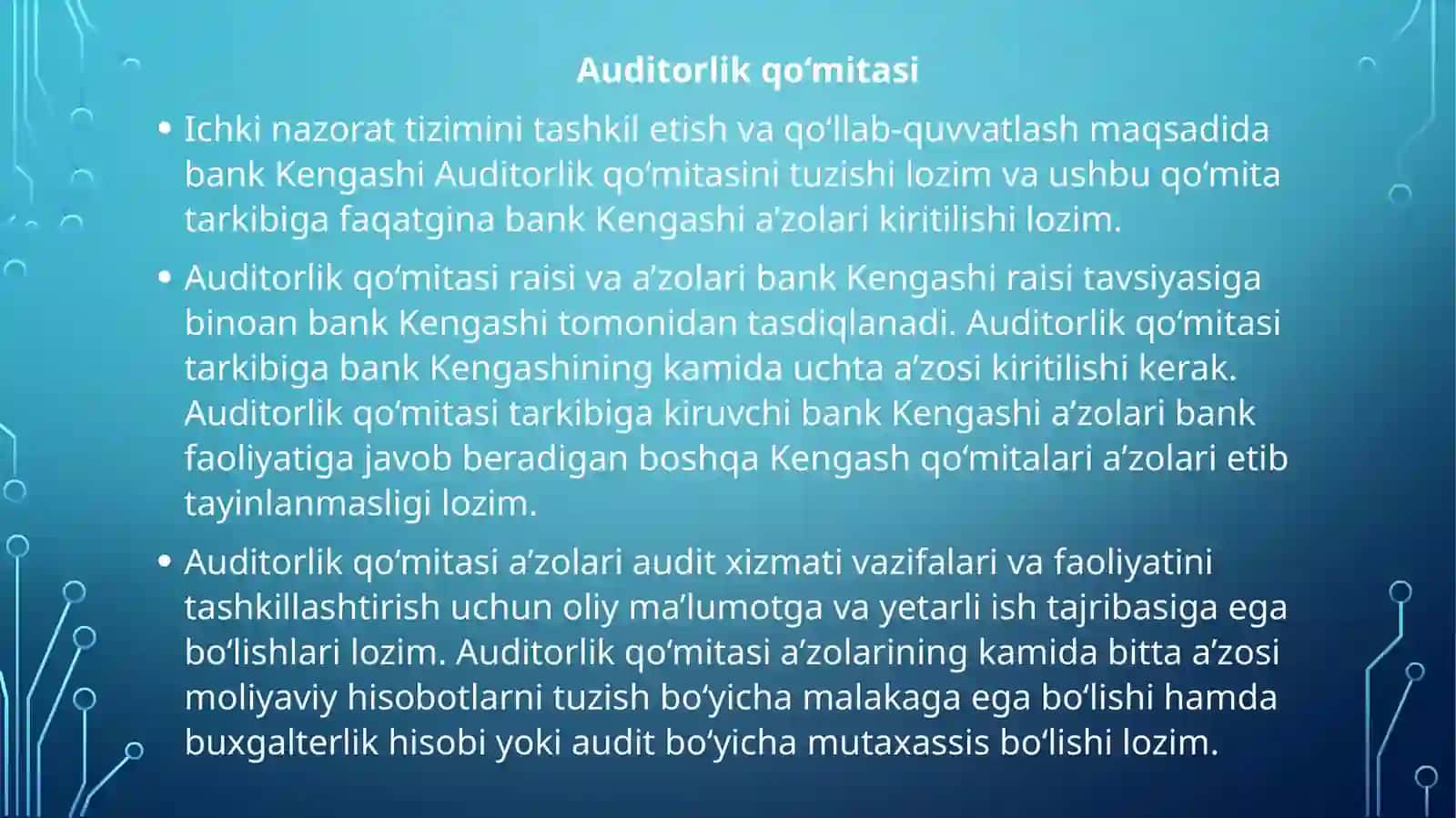 BaNK ICHKI NAZORATI, UNI TASHKIL ETISH 4