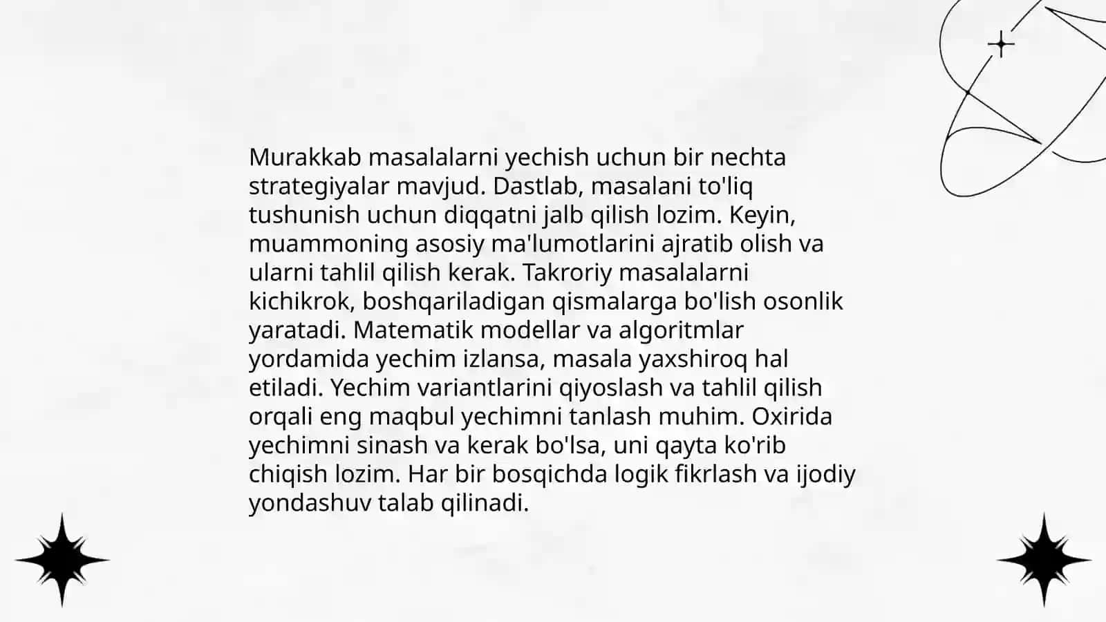 Murakkab masalalar ustida ishlash va o'quvchilarda uchrayotgan muammolar, ularga yechim 4