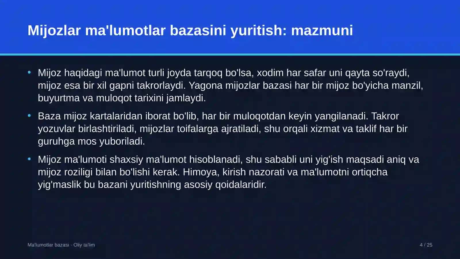 Ko'mir konlarida mijozlar ma'lumotlar bazasini yuritish 4