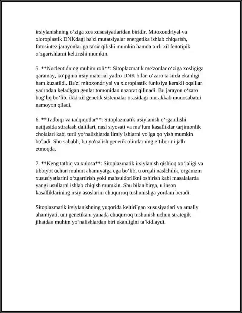 Sitoplazmatik irsiylanishning tushunchasi va umumiy xususiyatlari 4