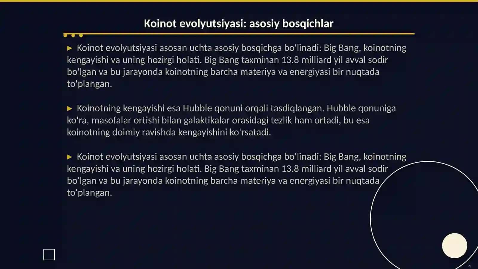Koinotning tuzilishi va evolutsiyasini òqitish metodikasi 4
