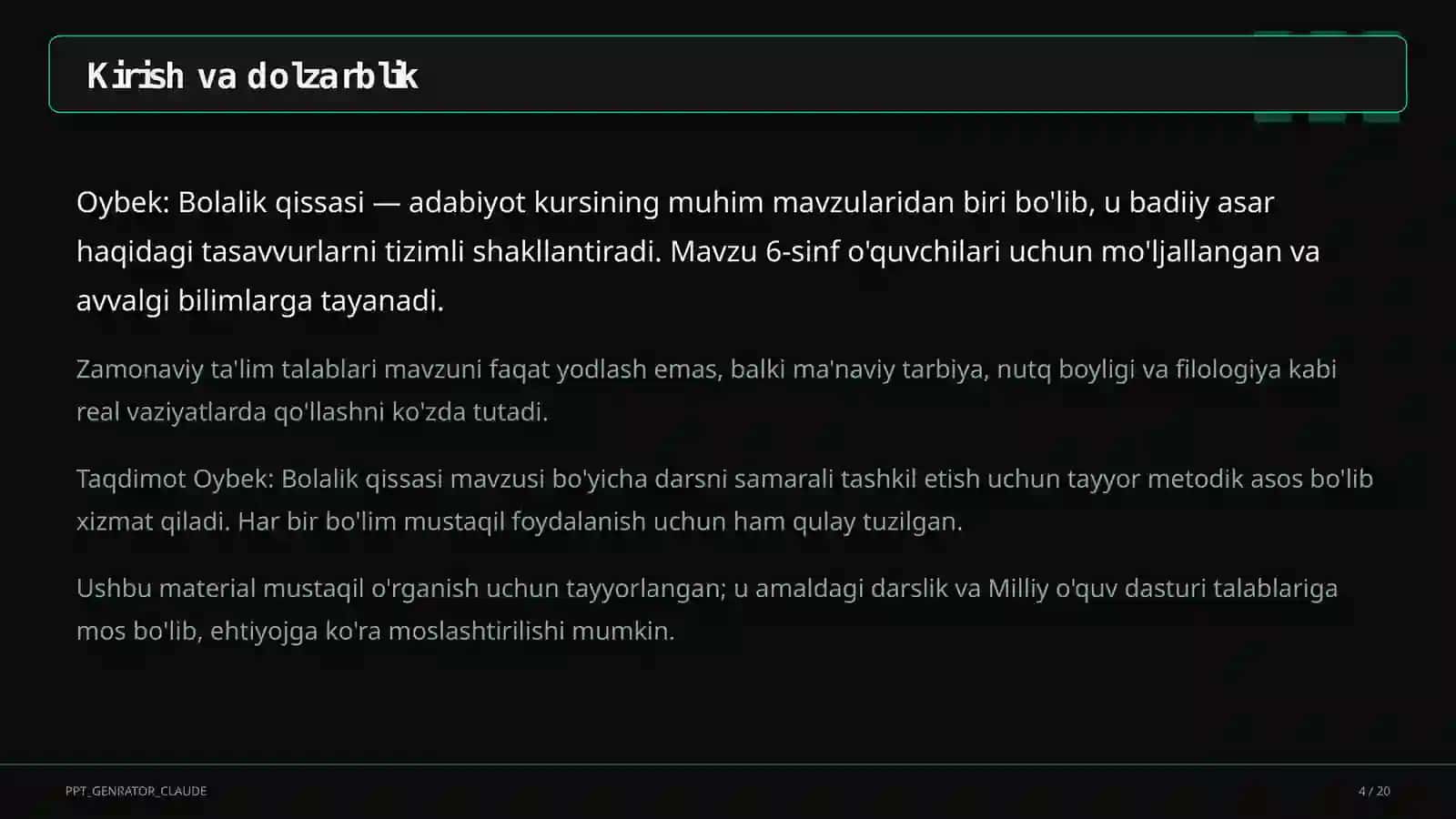 Oybek: Bolalik qissasi (6-sinf) 4