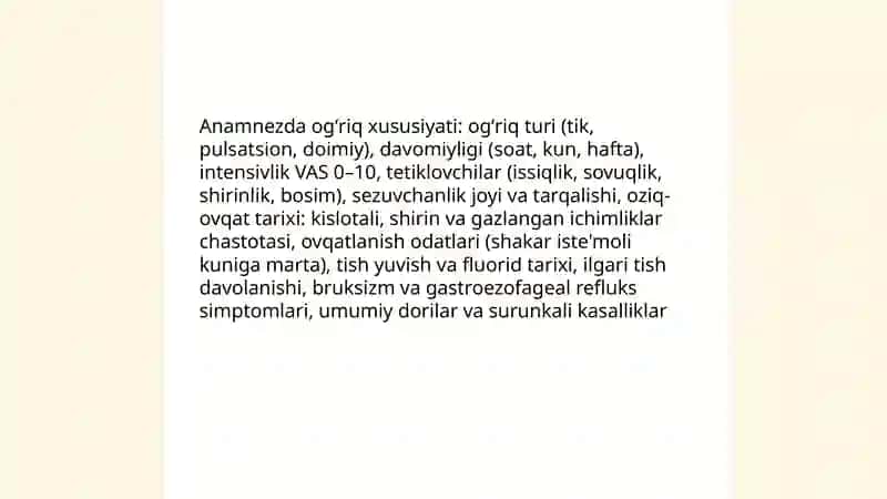Tish qattiq toõqimasi kasalliklarida asosiy va qõshimcha tekshirish usullari Muhammatqulov Doston 4
