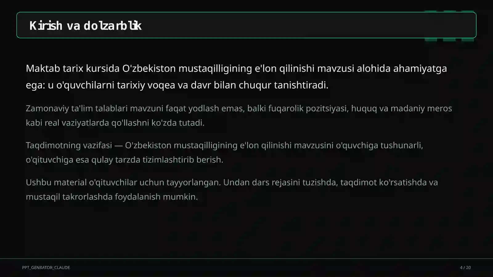 O'zbekiston mustaqilligining e'lon qilinishi (11-sinf) 4