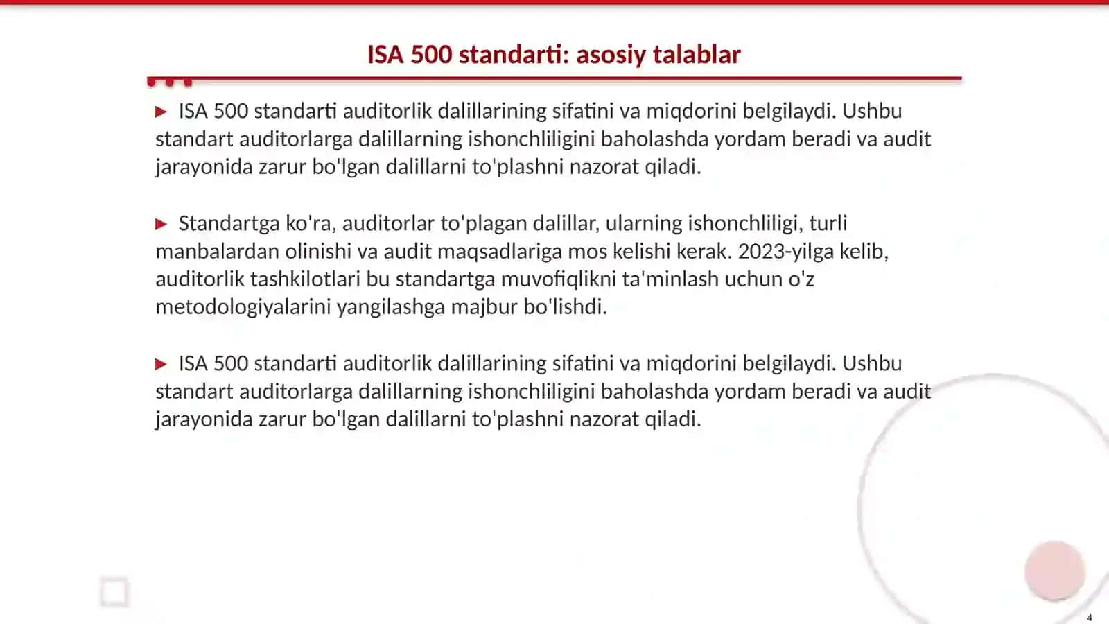 Auditorlik dalillari: ISA 500 “Audit Evidence” talablari asosida tahlil 4