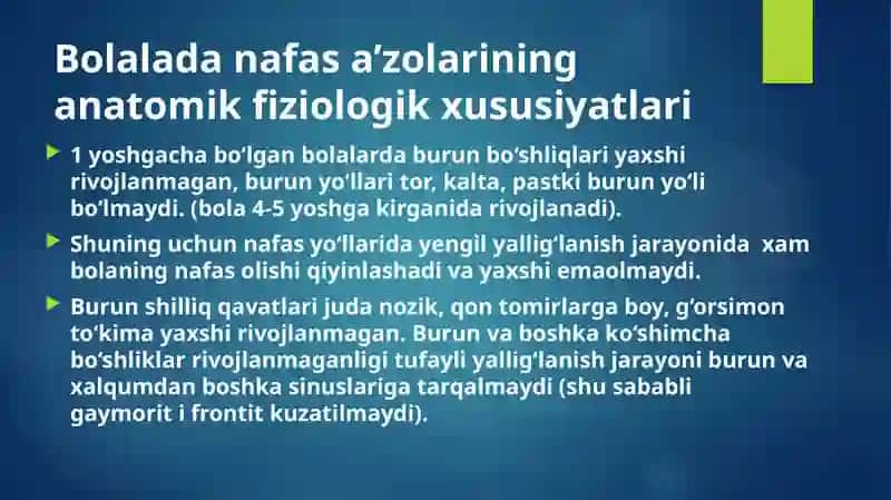 BOLALARDA NAFAS A’ZOLARI KASALLIKLARIDAGI FUNKSIONAL INSTRUMENTAL TEKSHIRUVLAR. RENTGENOGRAMMALAR INTERPRETATSIYASI 4