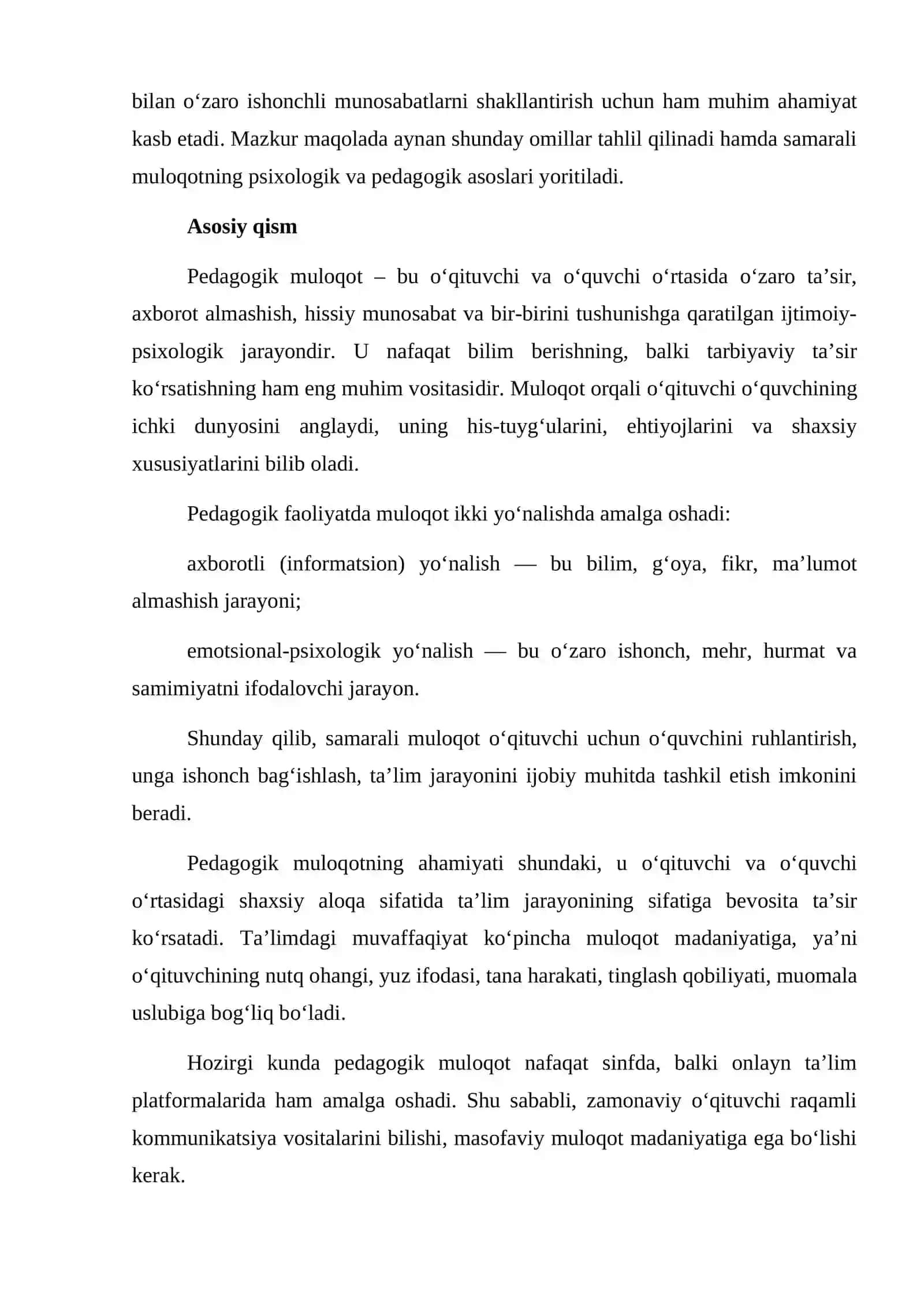 Muloqotni boyituvchi omillar. Pedagogik faoliyatda muloqot 4
