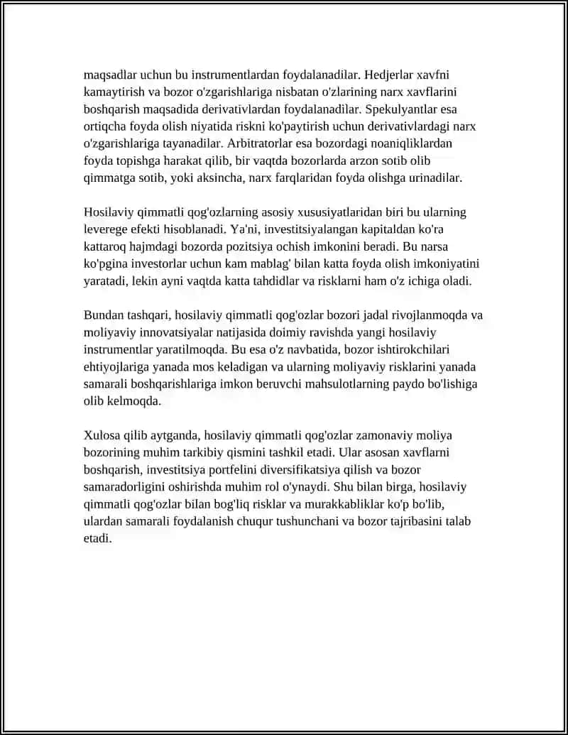 Hosilaviy Qimmatli Qog'ozlar (Derivativlar) 4