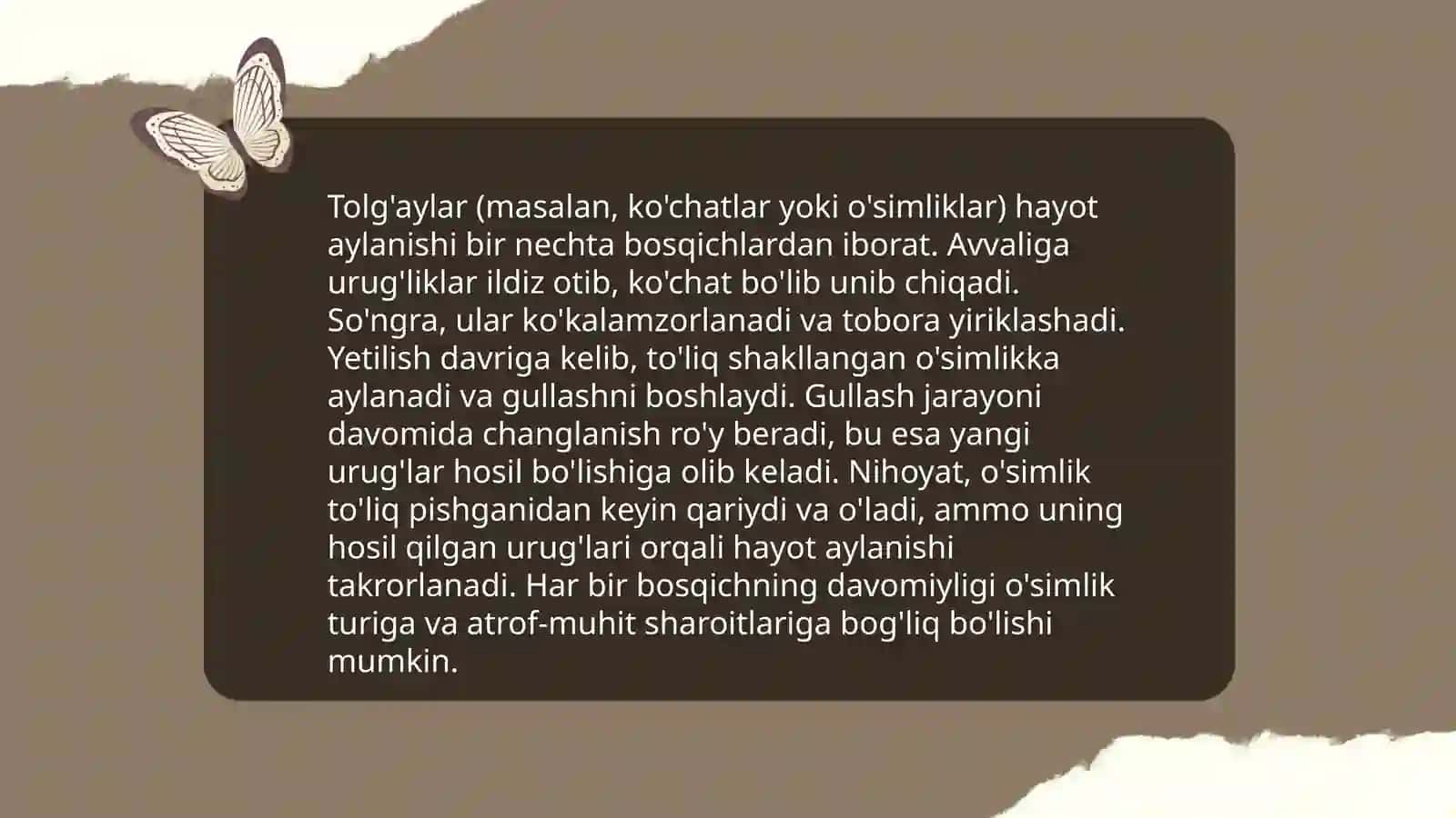 Tolg'aylar (masalan, ko'chatlar yoki o'simliklar) hayot aylanishi 4