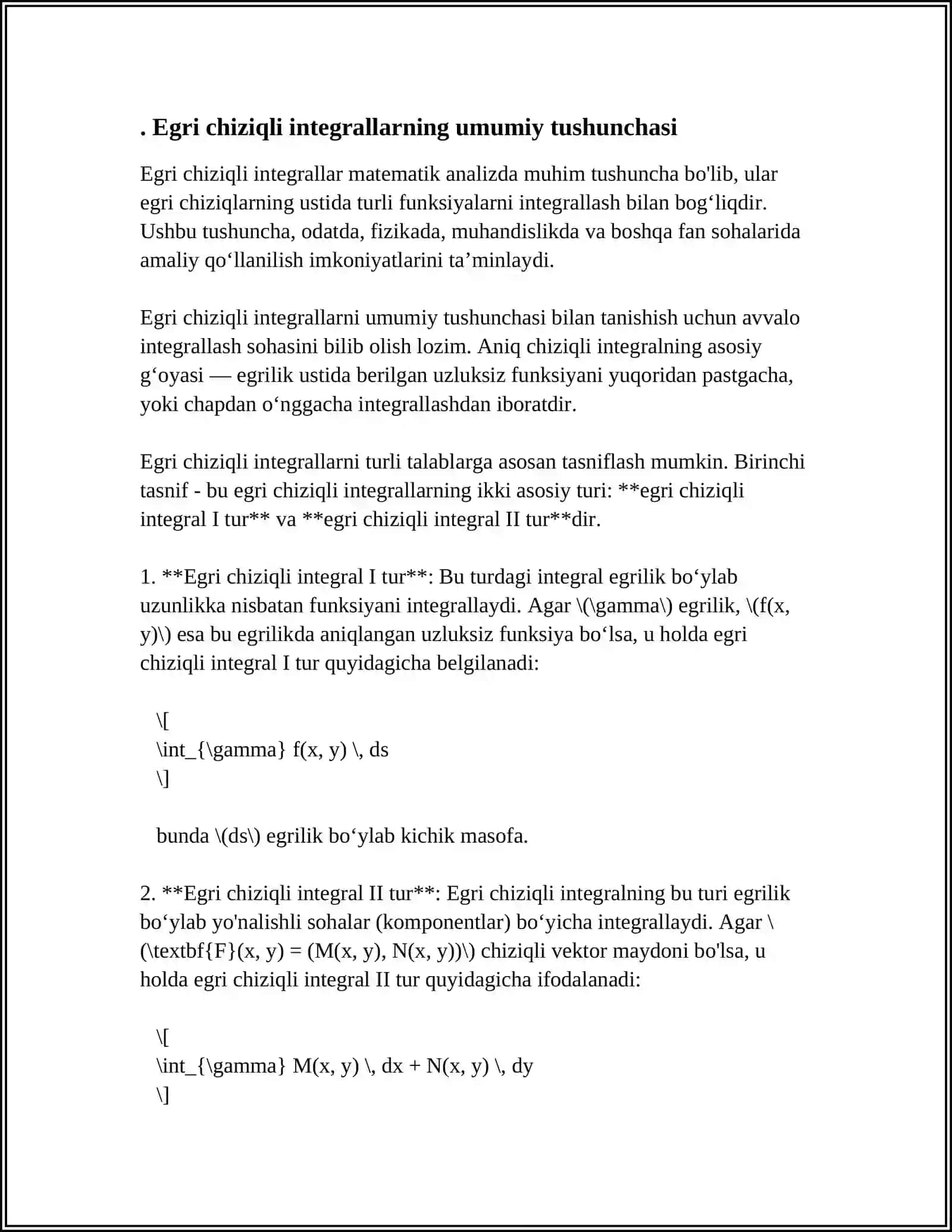 BIRINCHI VA IKKINCHI TUR EGRI CHIZIQLI INTEGRALLAR ORASIDAGI BOGLANISH 4