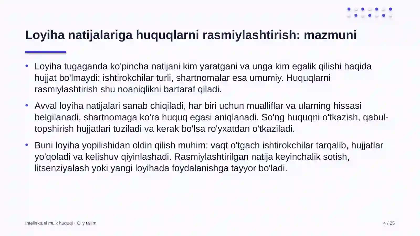 qurilish tashkilotlarida loyiha natijalariga intellektual huquqlarni rasmiylashtirish 5011 4
