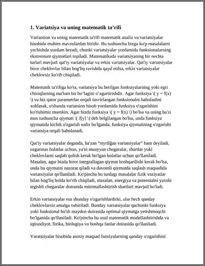 QATʼIY VA ERKIN VARIATSIYALAR. QOʻSHALOQ VARIATSIYALAR 4