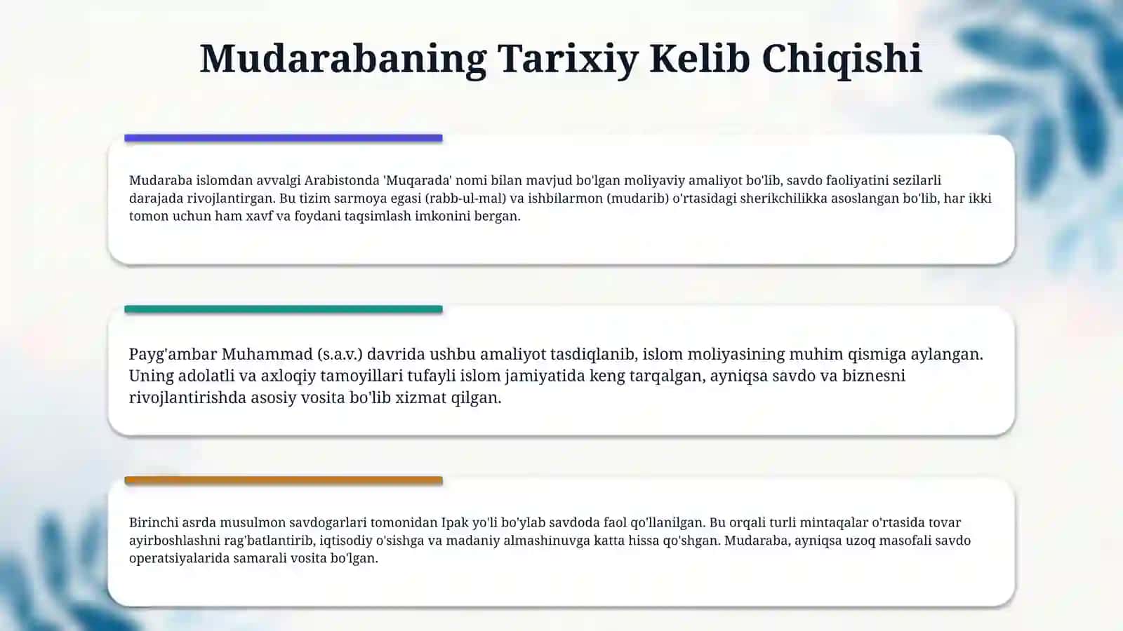 Mudaraba: kelib chiqishi va tuzilishi. 4