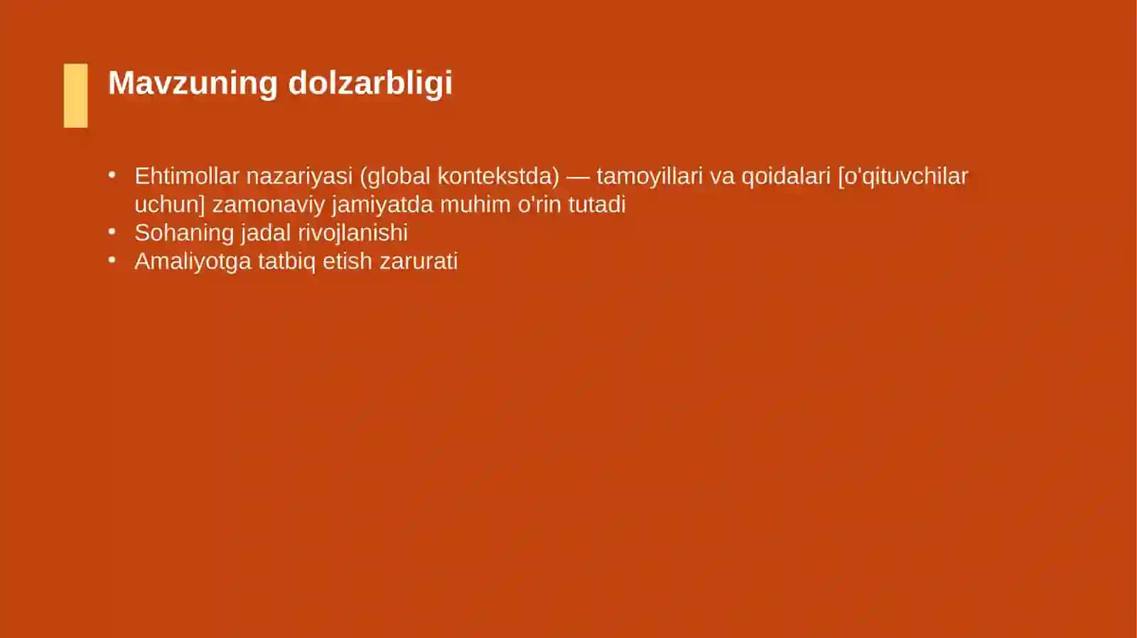 Ehtimollar nazariyasi (global kontekstda) — tamoyillari va qoidalari [o'qituvchilar uchun] 4