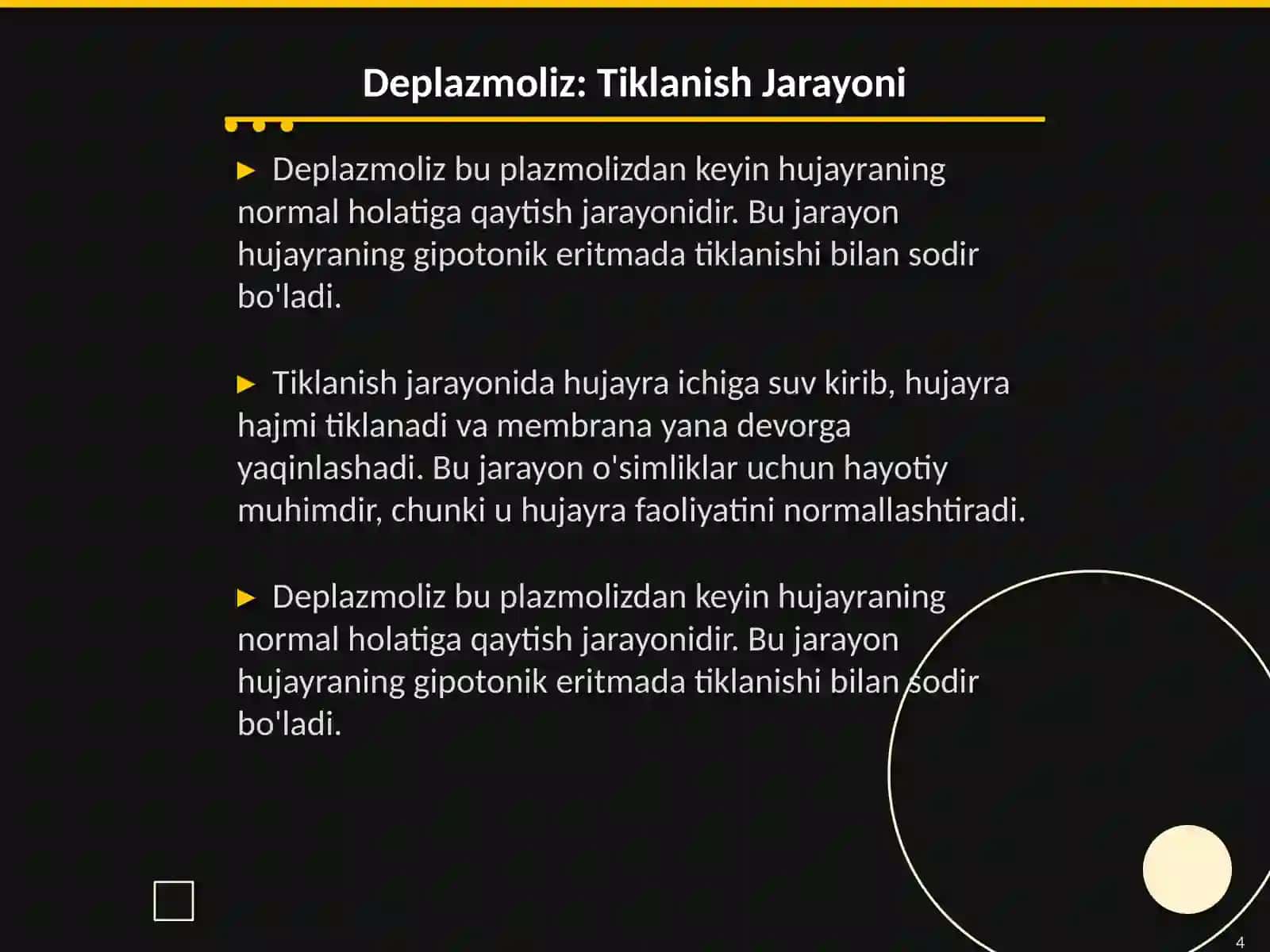 Plazmoliz va deplazmoliz hodisalarini turli oʻsimlik hujayralarida oʻrganish 4