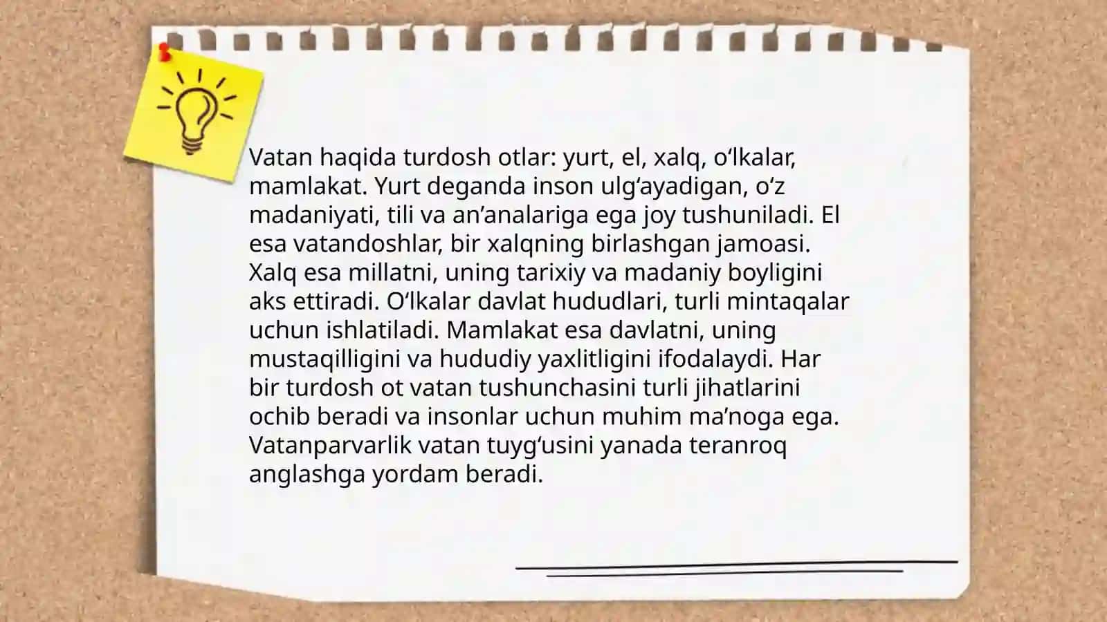Mening vatanim (ot-so'z turkumi. Atoqli va turdosh otlarning qo'llanilishi) 5-sinflar uchun 4