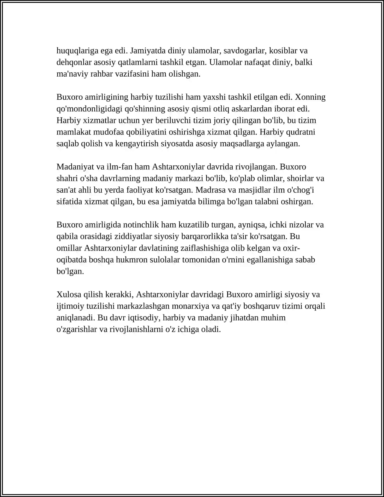BUXORO AMIRLIGI SIYOSIY, IJTIMOIY-IQTISODIY, MADANIY HAYOTIGA SAYOHAT ASHTARXONIY DAVRIDA 4