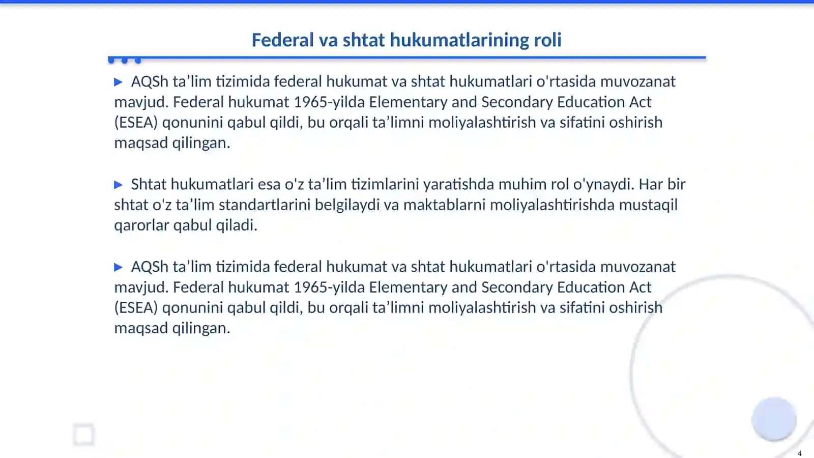 AQSh mamlakatining taʼlim tizimini boshqarish tajribasi 4